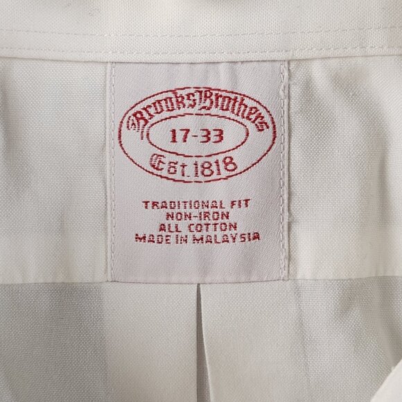 Brooks Brothers All Cotton Point 17 33 Traditional Non-Iron White Button Up Men - Picture 9 of 16
